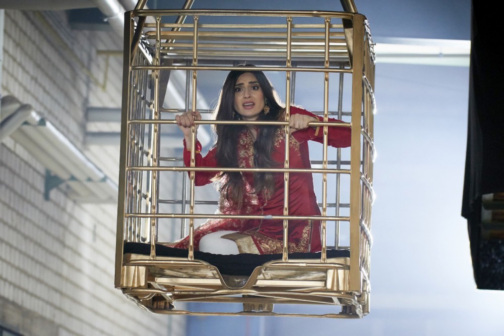 L'actrice Priya Shetty dans une cage